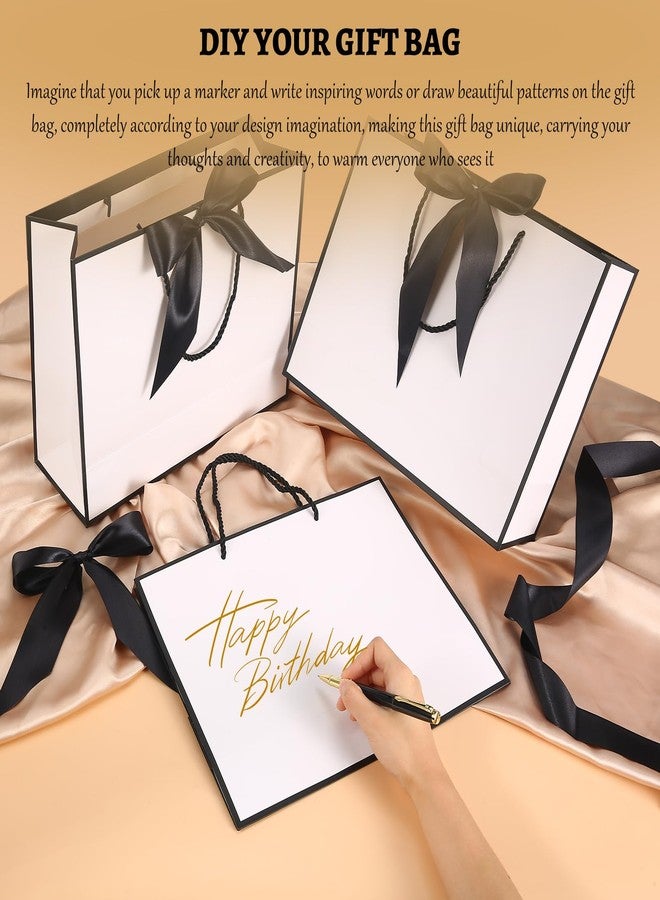 VZZNN 24 Pcs Gift Bags With Handles 12.6x9.8x 4.3in Medium Large Gift Bag with Bow Ribbon Portable Paper Bags for Wedding Thanksgiving Christmas Birthday Housewarming Gifts Bridesmaid Gift Bag White-Black - Image 4